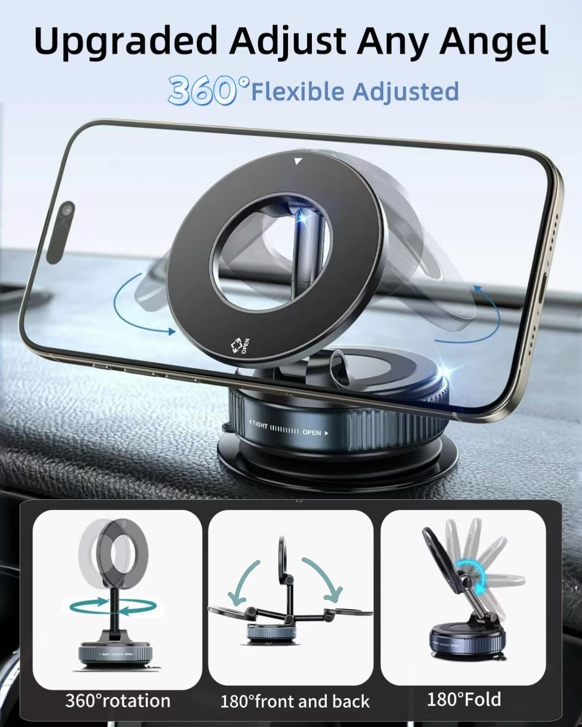Orvix Premium Magnetic Vacuum Phone Holder – 360° Foldable Mount for Car, Mirror & Desk | Compatible with All Smartphones