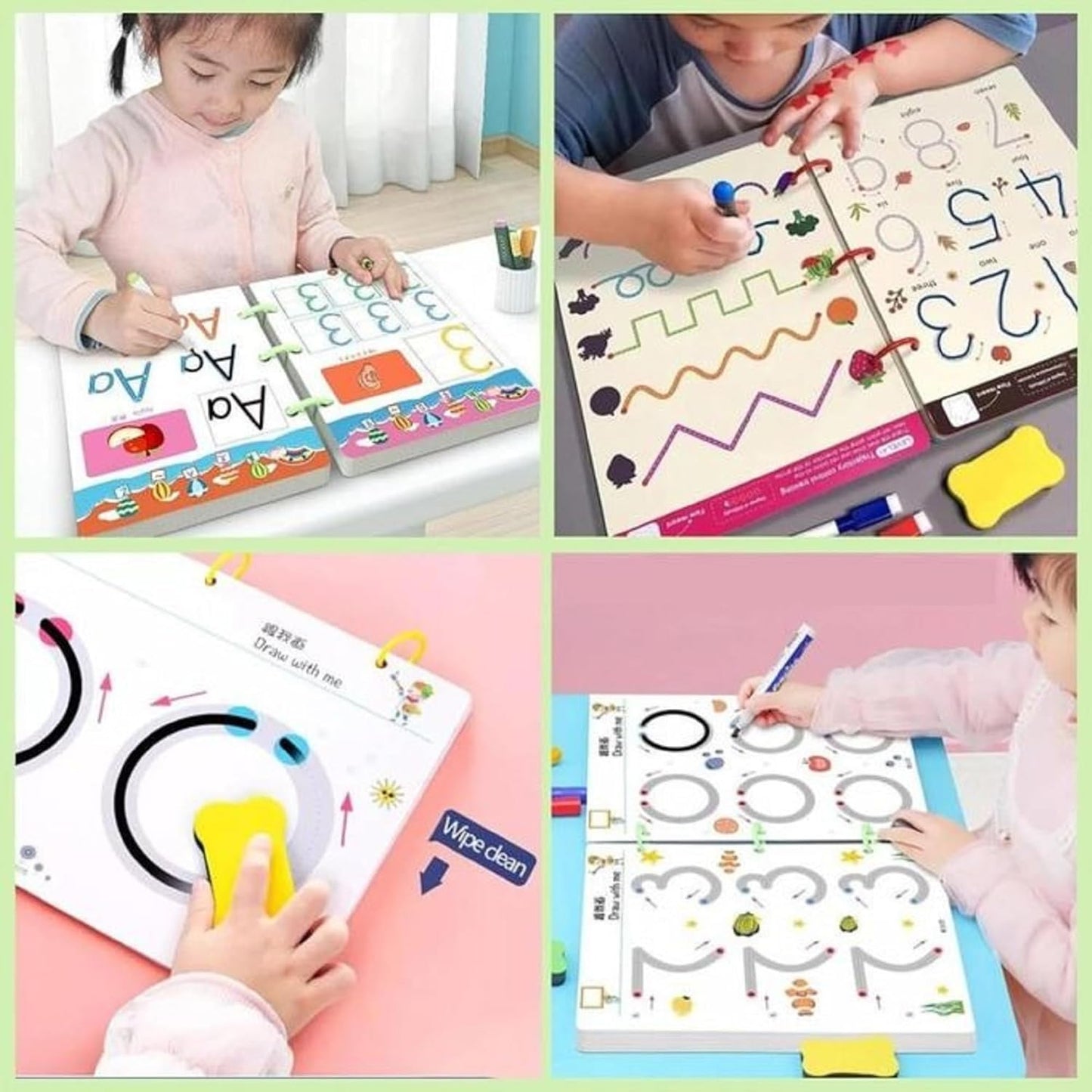 MagicPic Reusable Handwriting Practice Book (64 Pages) – Pen Control & Tracing Workbook with 3 Magic Pens + Eraser for Kids