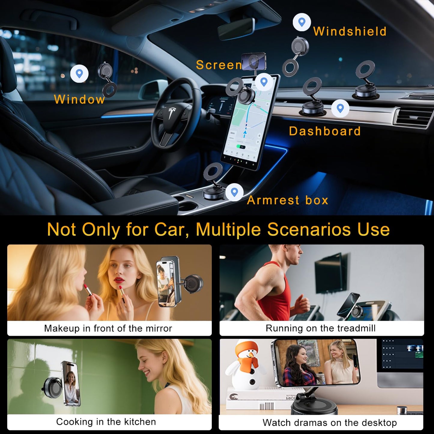Orvix Premium Magnetic Vacuum Phone Holder – 360° Foldable Mount for Car, Mirror & Desk | Compatible with All Smartphones