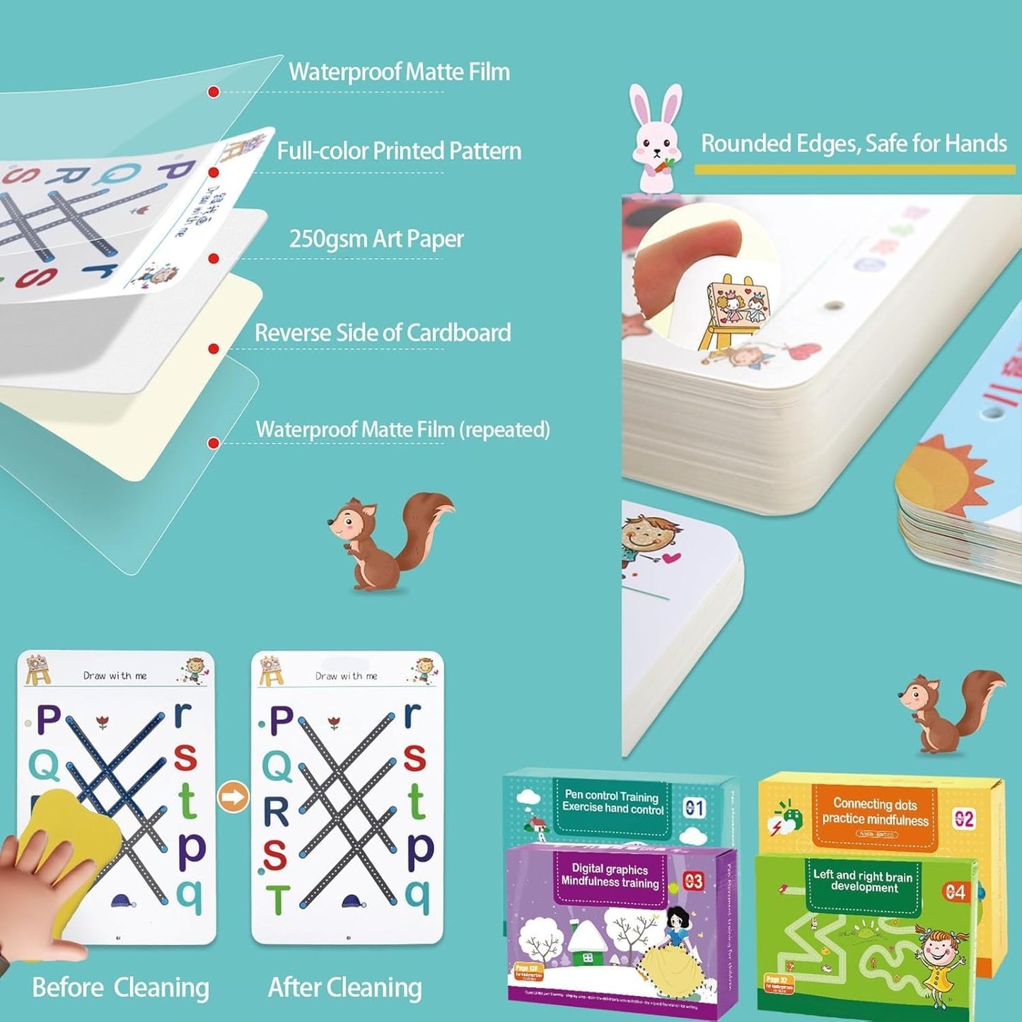 MagicPic Reusable Handwriting Practice Book (64 Pages) – Pen Control & Tracing Workbook with 3 Magic Pens + Eraser for Kids