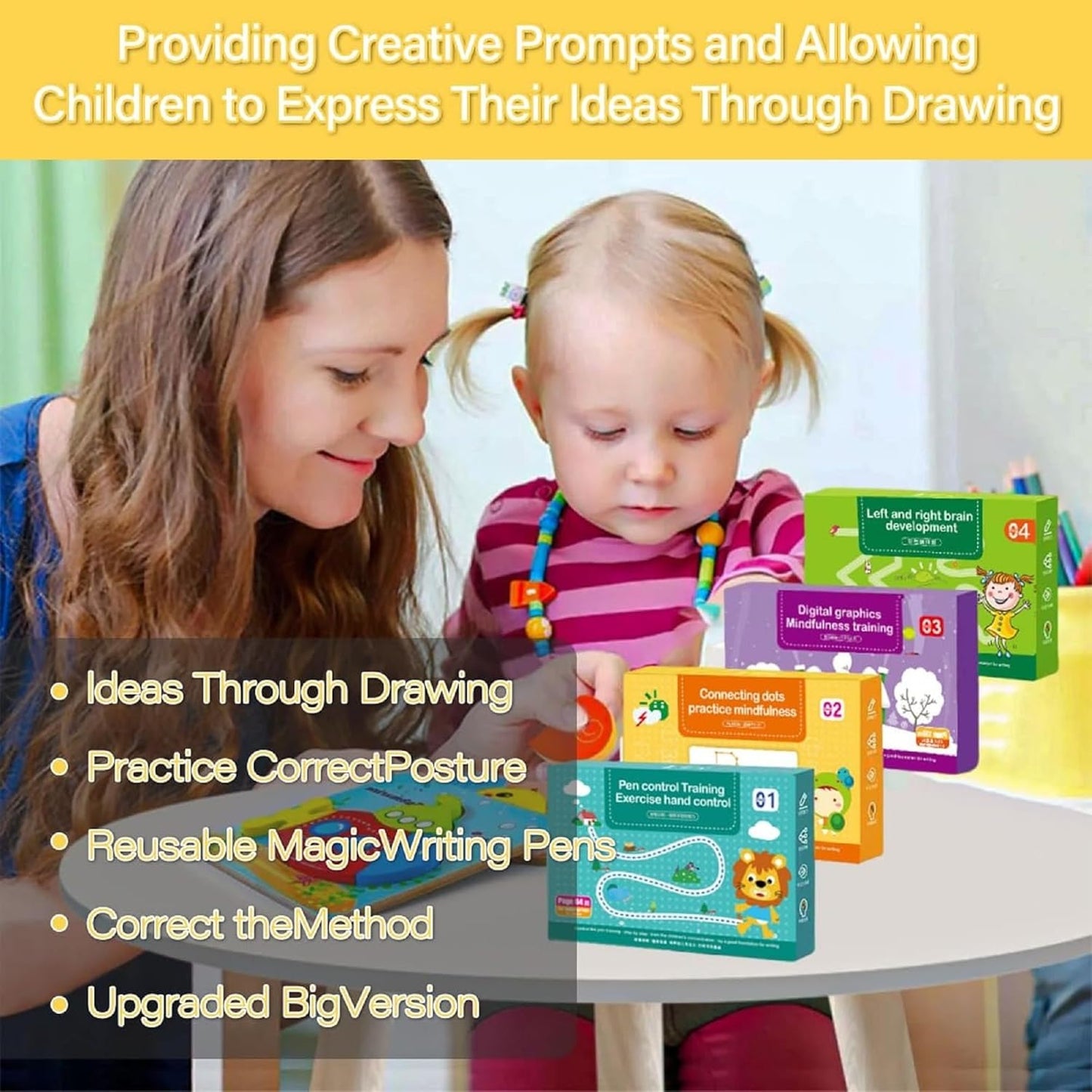 MagicPic Reusable Handwriting Practice Book (64 Pages) – Pen Control & Tracing Workbook with 3 Magic Pens + Eraser for Kids