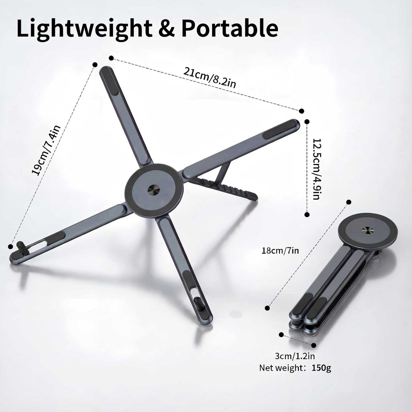 Orvix 3-in-1 Foldable Laptop Stand with Magnetic Phone Holder – 8 Adjustable Heights, Portable Aluminum Riser, Universal for All Laptops, Tablets & Smartphones