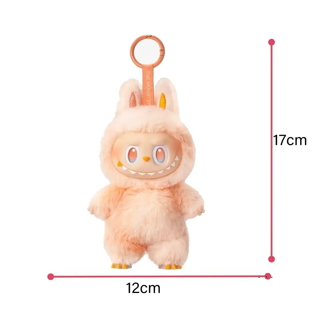Plush toy with a measurement label on a white background