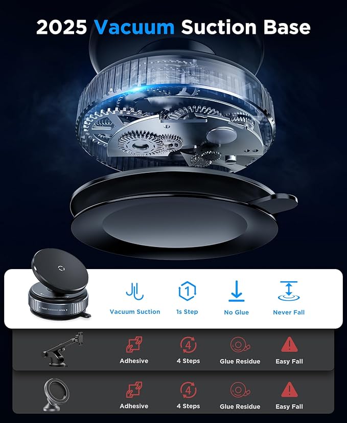 Orvix Premium Magnetic Car Phone Holder – Vacuum Suction Mount, 360° Rotating, Black