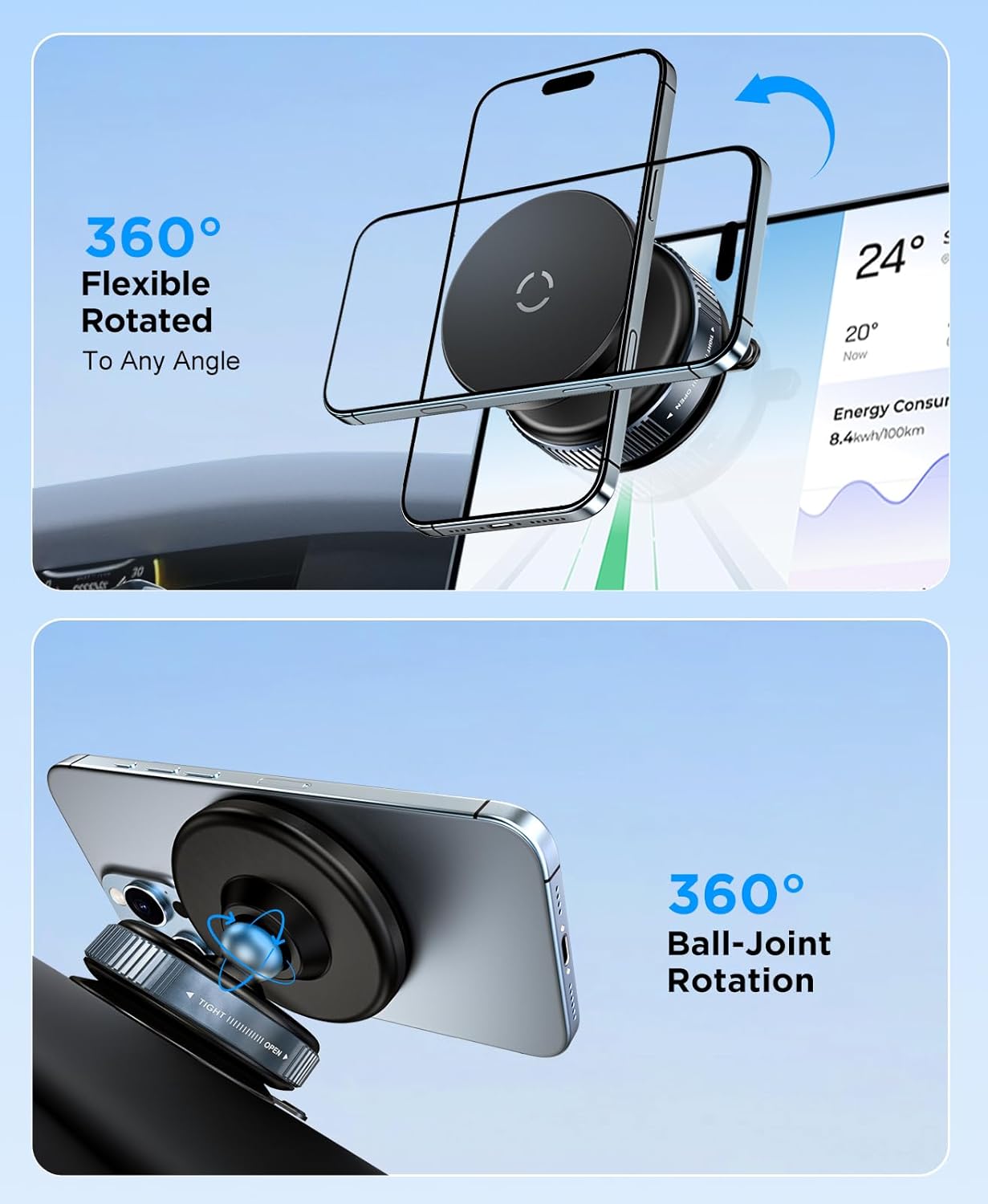 Orvix Premium Magnetic Car Phone Holder – Vacuum Suction Mount, 360° Rotating, Black