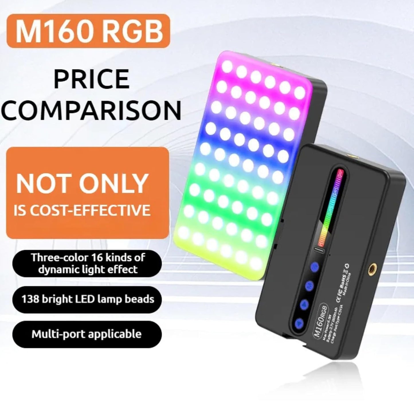 Portable RGB LED Video Light – 2700K-6500K Dimmable Photography Fill Light for Mobile, Camera & Content Creators