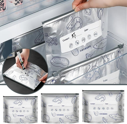 Reusable Aluminum Foil Food Storage Bags – Pack of 10 | Sealable Stand-Up Zip Lock Pouches for Vegetables, Fruits, Meat & Snacks | Fresh-Keeping Freezer & Kitchen Organizer Bags (Silvery)