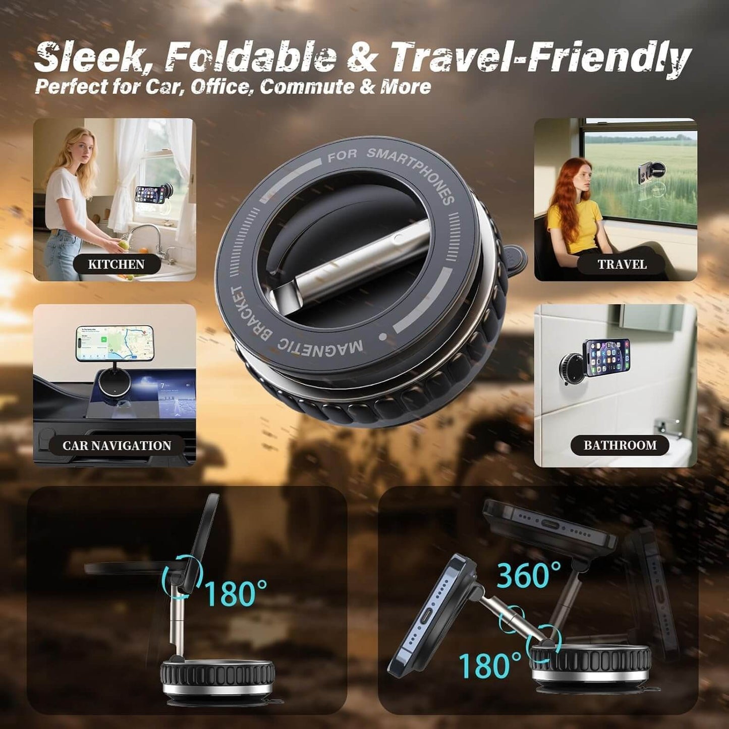 Orvix K11 Magnetic Car Phone Holder with Gel Vacuum Suction & 360° Rotation