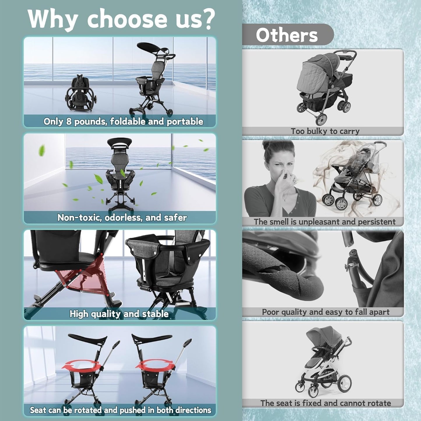 Foldable Baby Stroller with 5-Point Safety Harness | Lightweight Pushchair for Newborn & Toddler | Easy Travel Pram
