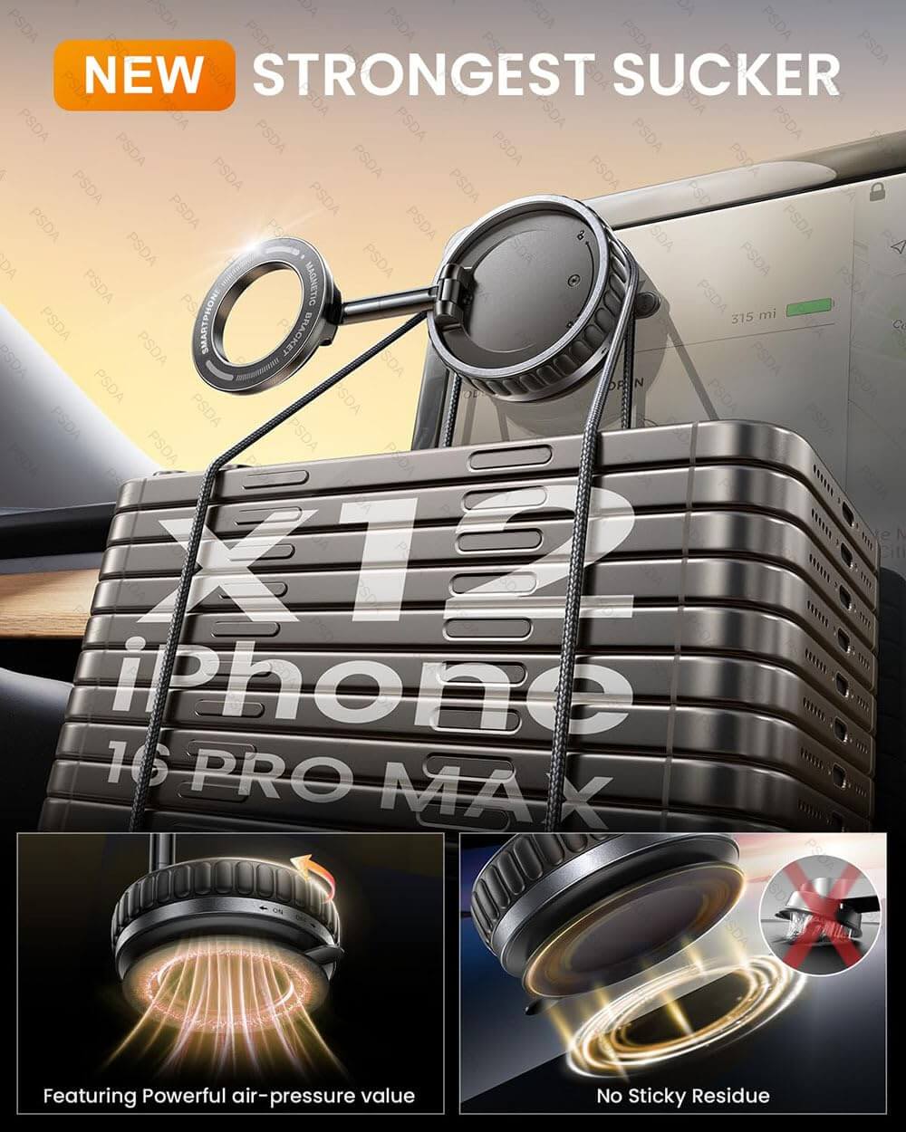 Orvix K11 Magnetic Car Phone Holder with Gel Vacuum Suction & 360° Rotation