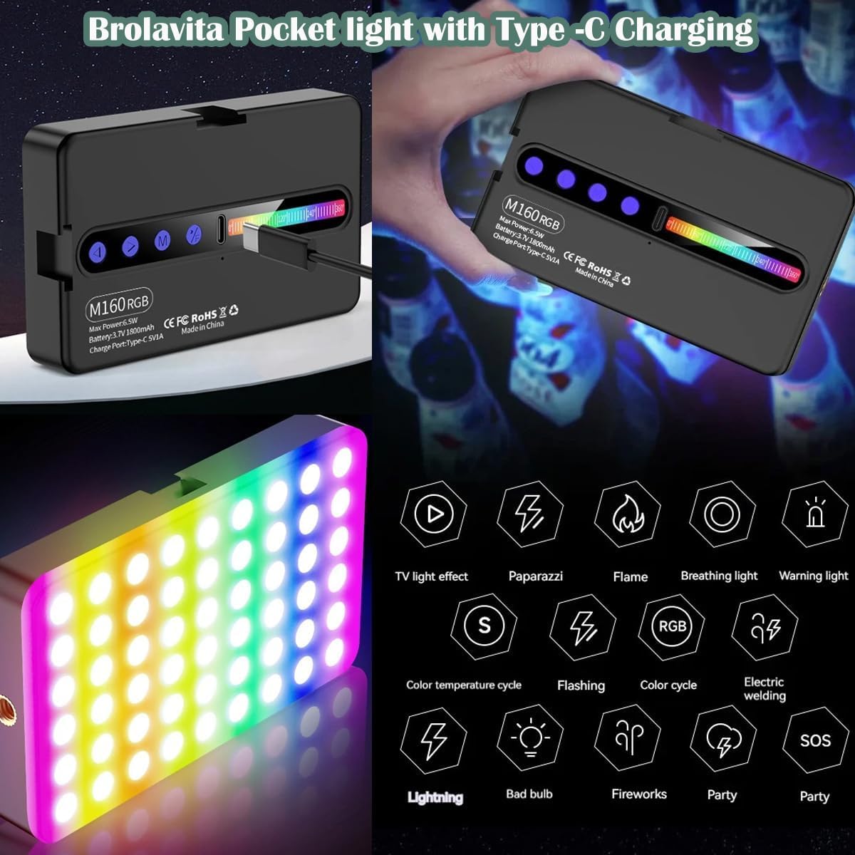 Portable RGB LED Video Light – 2700K-6500K Dimmable Photography Fill Light for Mobile, Camera & Content Creators