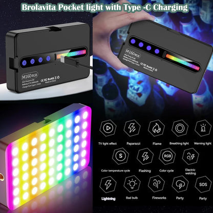 Portable RGB LED Video Light – 2700K-6500K Dimmable Photography Fill Light for Mobile, Camera & Content Creators