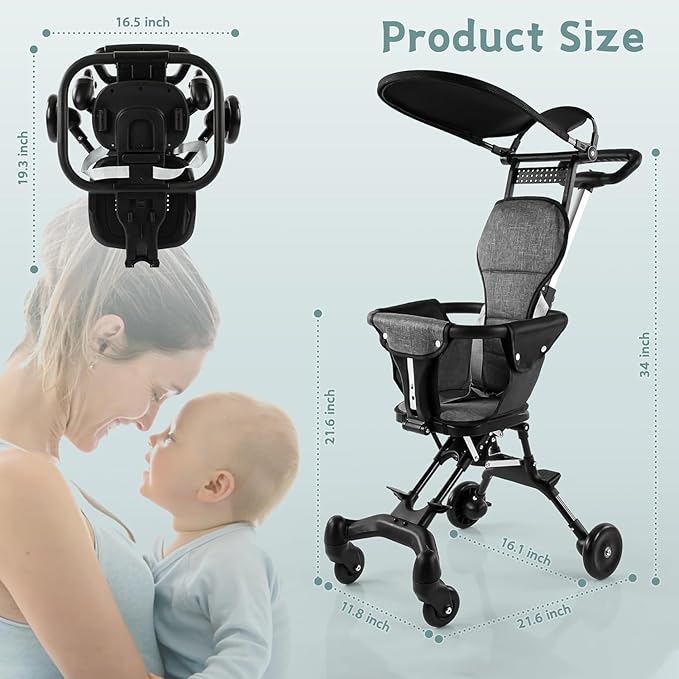 Foldable Baby Stroller with 5-Point Safety Harness | Lightweight Pushchair for Newborn & Toddler | Easy Travel Pram