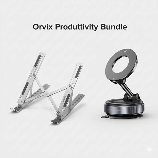 Orvix Productivity Bundle – Adjustable Laptop Stand + Vacuum Magnetic Phone Mount