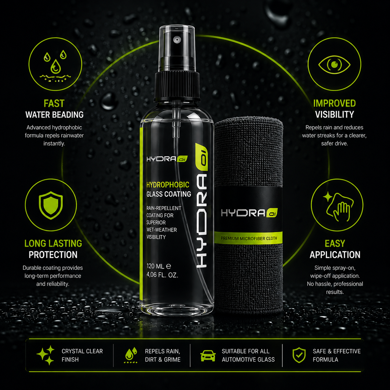 Hydraone Rain Repellent Spray for Car Glass | Hydrophobic Windshield Coating | 120ml