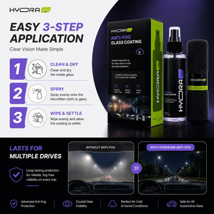 Hydraone Anti-Fog Glass Coating for Car Windshield | Fog Prevention Spray for Cold & Humid Weather | 120ml