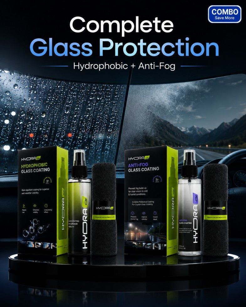 Hydraone Complete Glass Protection Combo  Hydrophobic Glass Coating + Anti-Fog Glass Coating