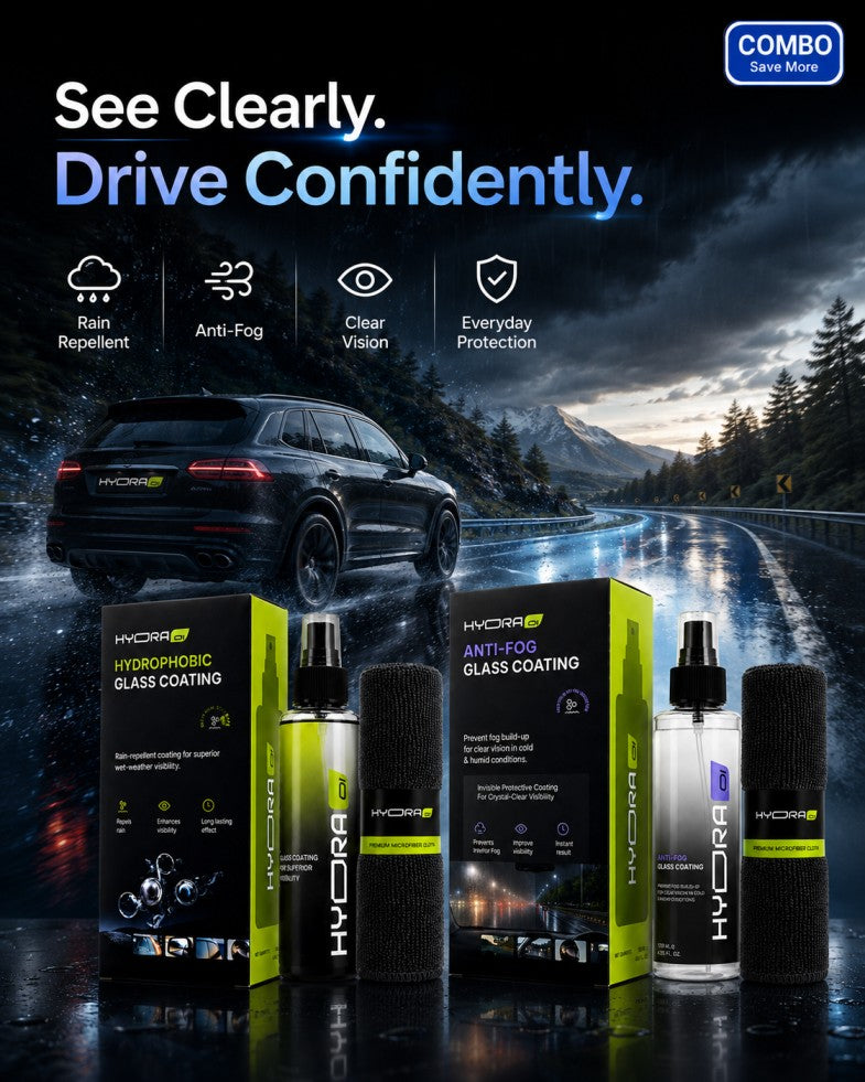Hydraone Complete Glass Protection Combo  Hydrophobic Glass Coating + Anti-Fog Glass Coating