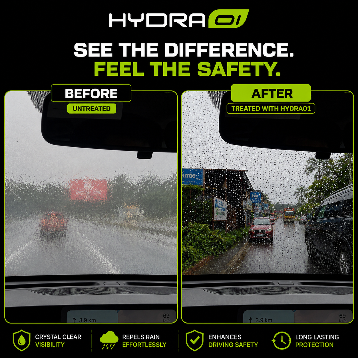 Hydraone Rain Repellent Spray for Car Glass | Hydrophobic Windshield Coating | 120ml