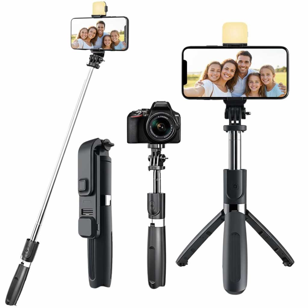 Orvix R1s Rechargeable LED Selfie Stick & Tripod – Foldable Bluetooth Phone Mount with Adjustable Brightness