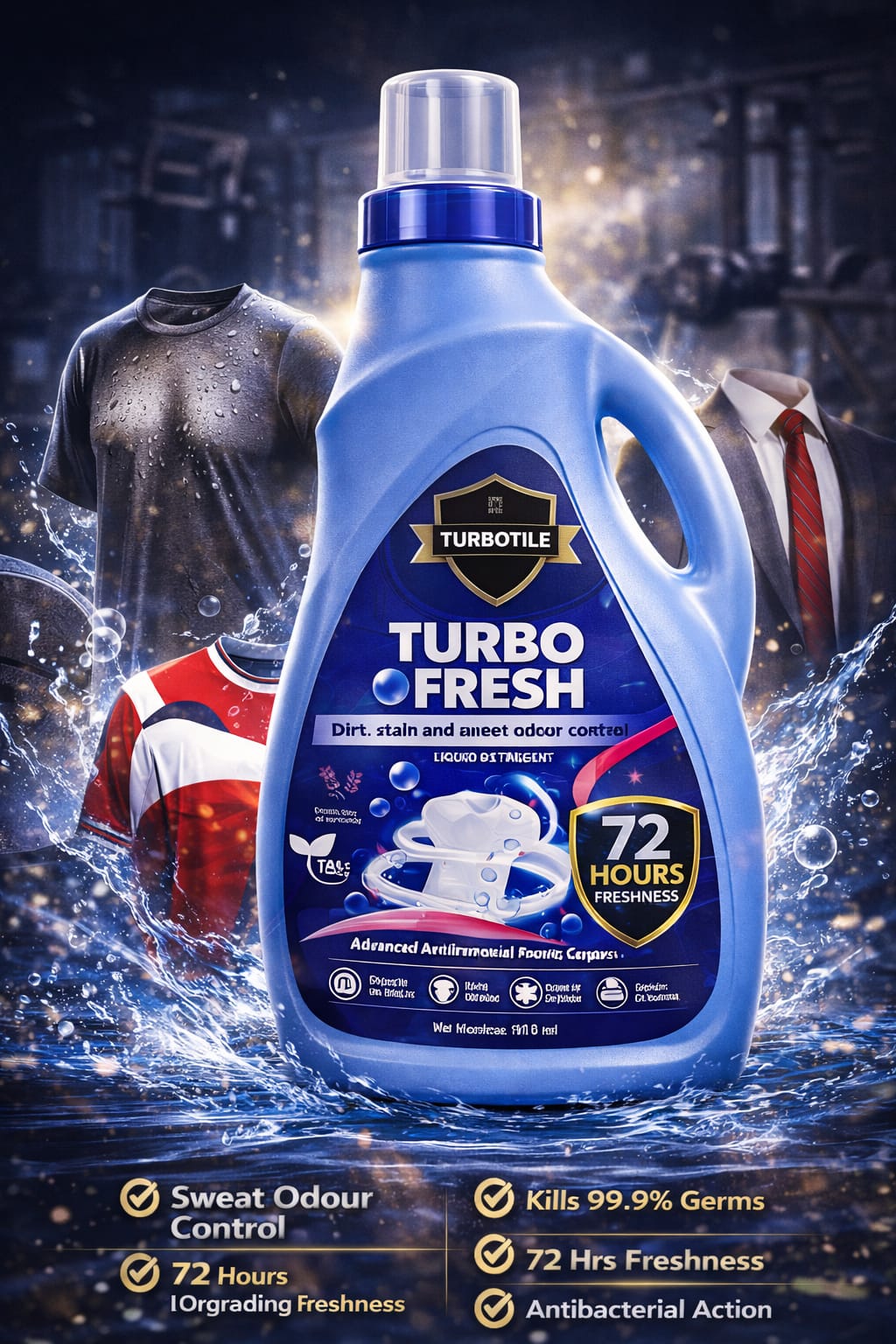 Turbo Fresh Liquid Detergent – 72Hr Sweat Odour Control | Long-Lasting Freshness