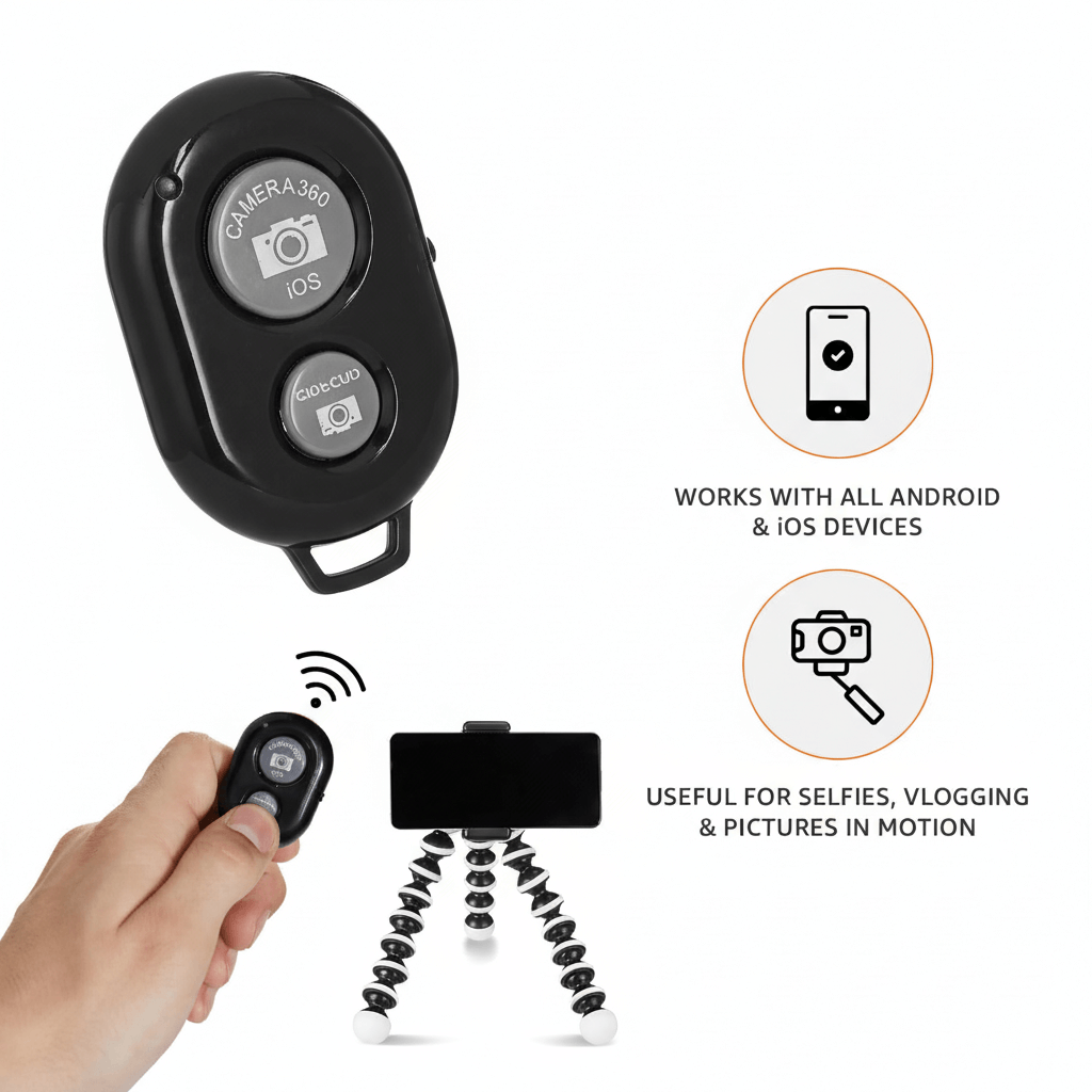 Universal Bluetooth Remote Camera Shutter for Phone Selfies & Group Photos | Works with iOS & Android Smartphones & Tablets