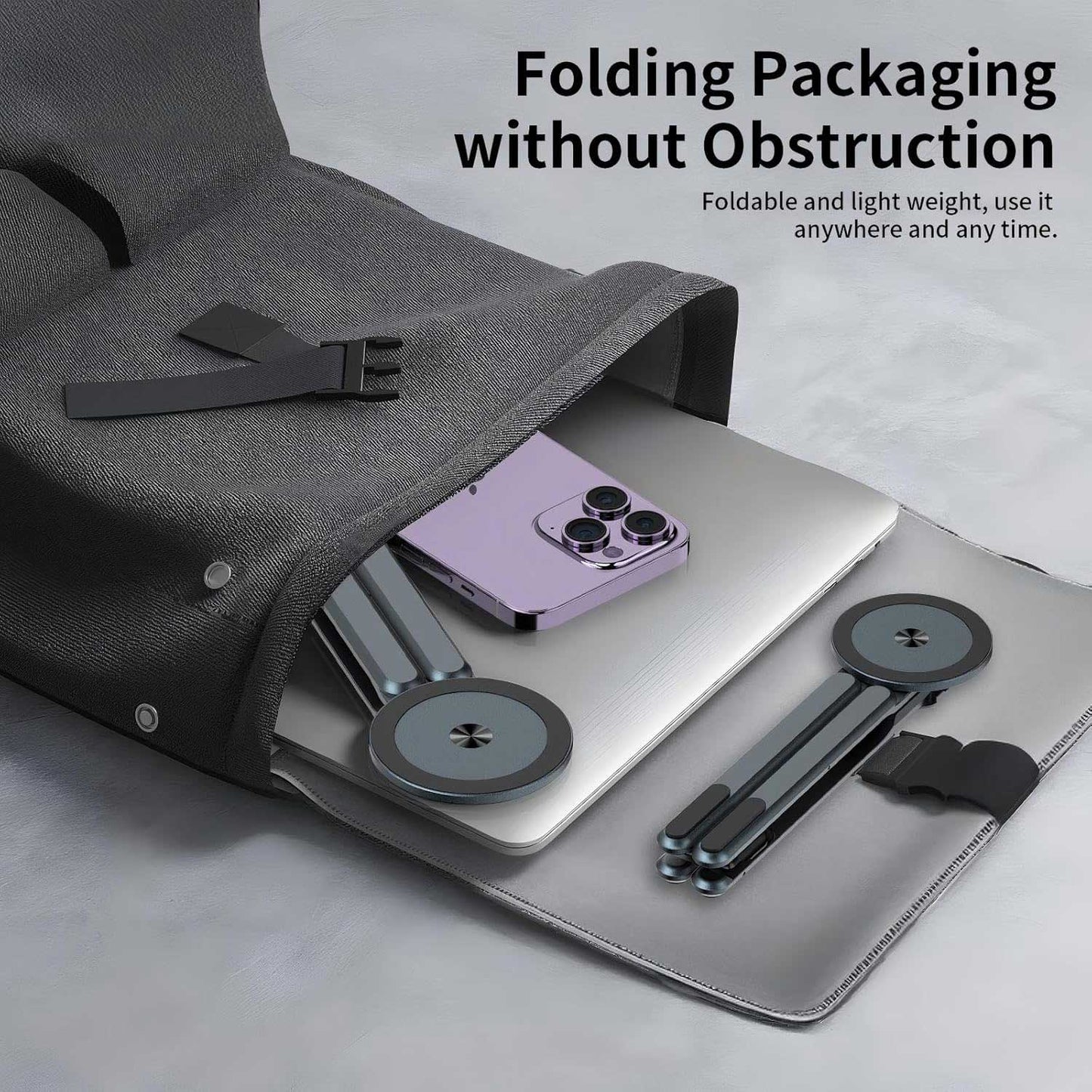 Orvix 3-in-1 Foldable Laptop Stand with Magnetic Phone Holder – 8 Adjustable Heights, Portable Aluminum Riser, Universal for All Laptops, Tablets & Smartphones