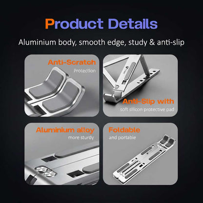 Orvix Premium Aluminium Laptop Stand – Foldable, Adjustable & Portable Cooling Stand for All Laptops (Up to 17")