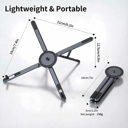 Orvix 3-in-1 Foldable Laptop Stand with Magnetic Phone Holder – 8 Adjustable Heights, Portable Aluminum Riser, Universal for All Laptops, Tablets & Smartphones