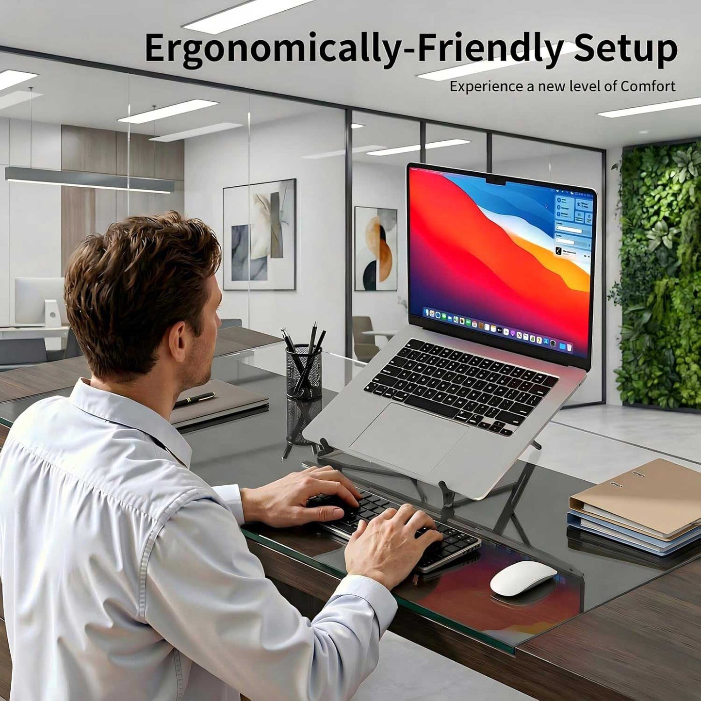 Orvix 3-in-1 Foldable Laptop Stand with Magnetic Phone Holder – 8 Adjustable Heights, Portable Aluminum Riser, Universal for All Laptops, Tablets & Smartphones