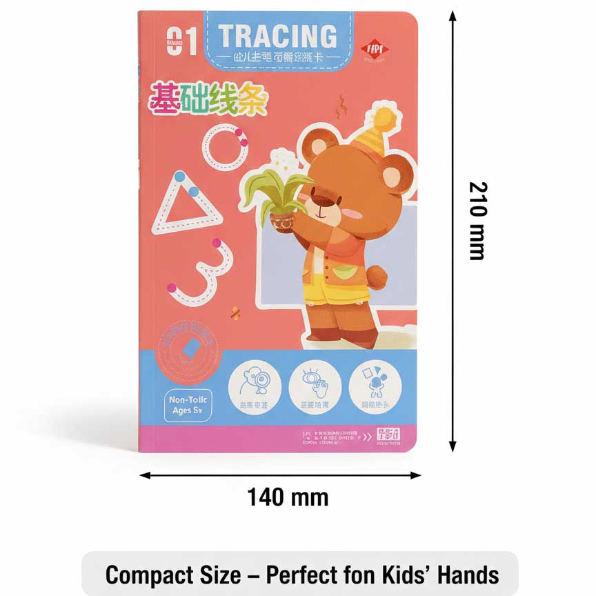 MagicPic Reusable Handwriting Practice Book (64 Pages) – Pen Control & Tracing Workbook with 3 Magic Pens + Eraser for Kids