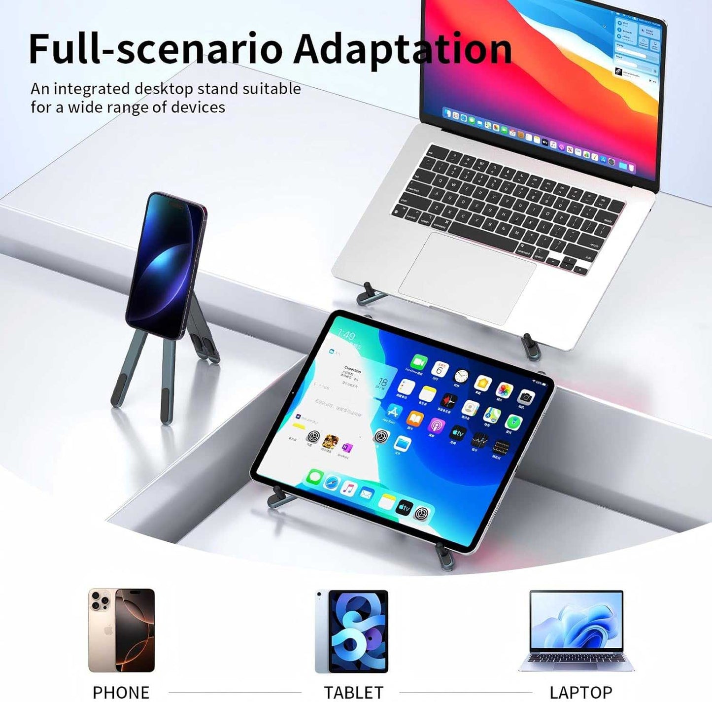 Orvix 3-in-1 Foldable Laptop Stand with Magnetic Phone Holder – 8 Adjustable Heights, Portable Aluminum Riser, Universal for All Laptops, Tablets & Smartphones